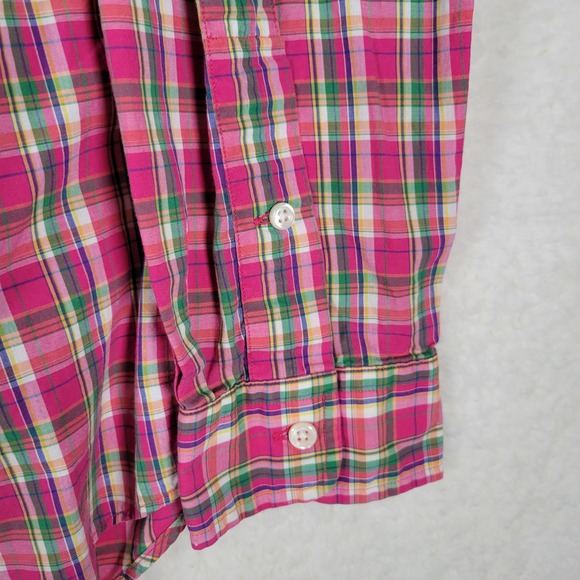 Ralph Lauren Mens Custom Fit Plaid Button Down Shirt Pink Green Cotton Medium - Picture 3 of 16